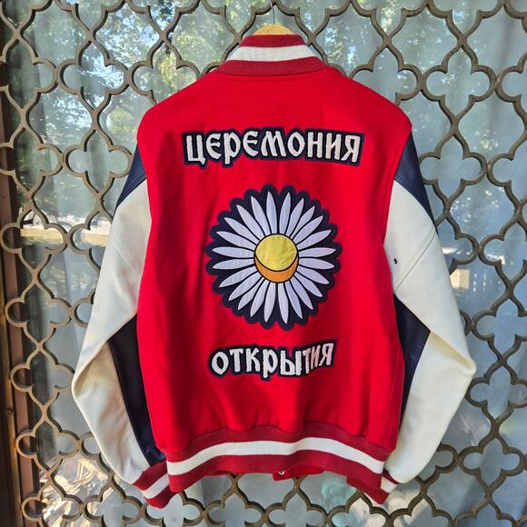 NWT Opening Ceremony Unisex Russia Varsity Jacket L Red Flag Patch Wool Leather - Picture 9 of 12